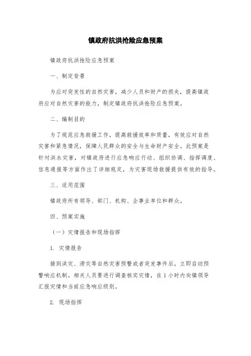 镇政府抗洪抢险应急预案