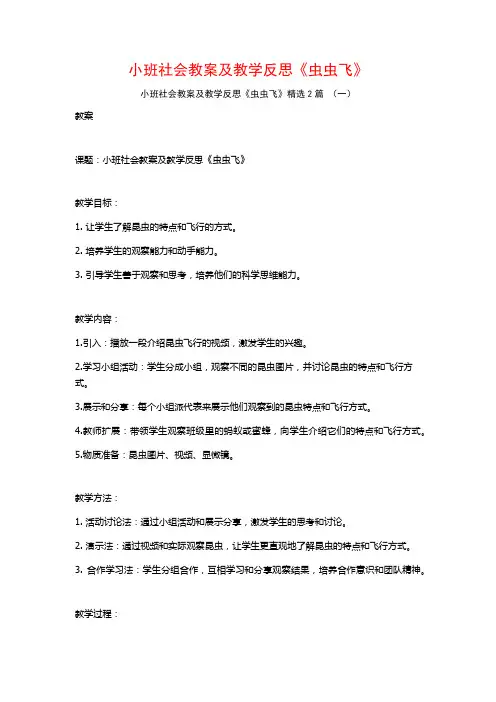 小班社会教案及教学反思《虫虫飞》2篇