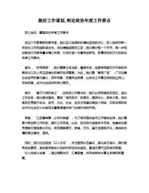 做好工作谋划,制定政协年度工作要点