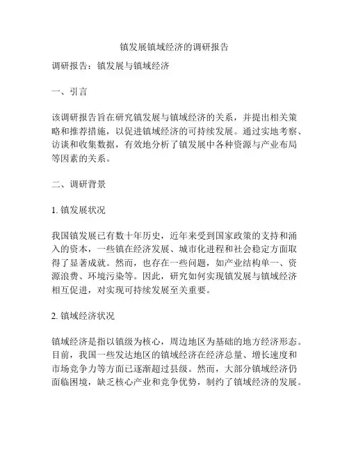 镇发展镇域经济的调研报告