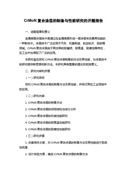 CrMoN复合涂层的制备与性能研究的开题报告