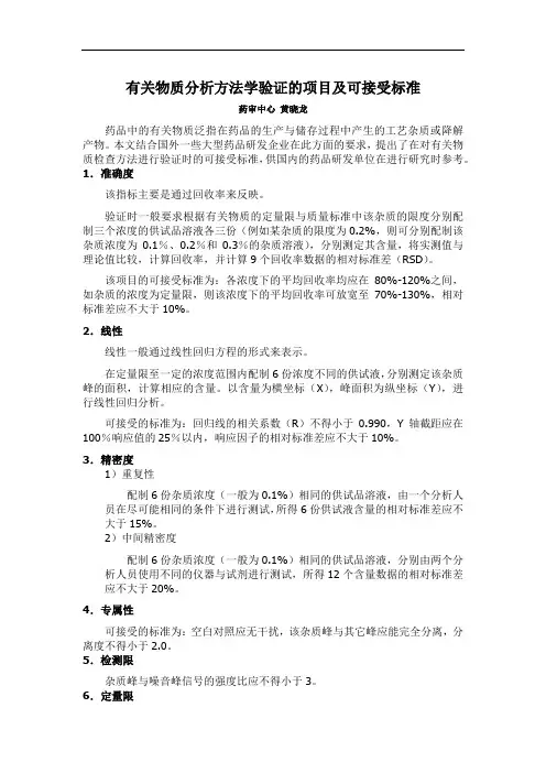 药审中心：有关物质分析方法学验证的项目及可接受标准