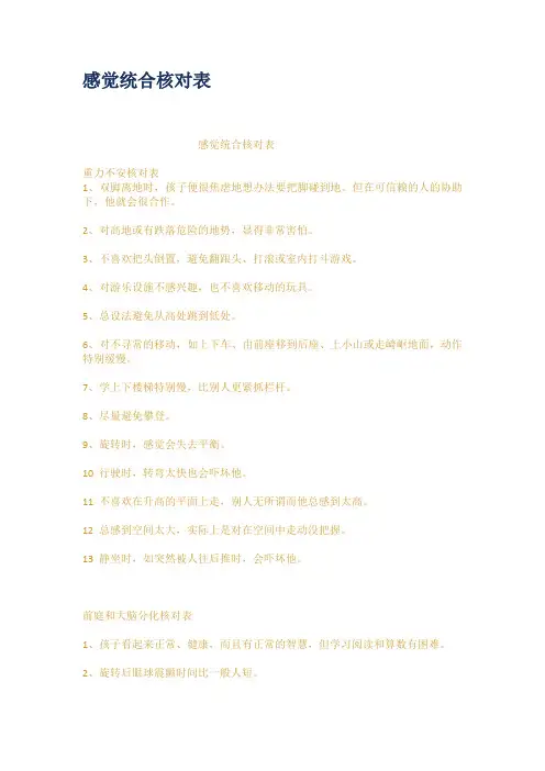 感觉统合核对表