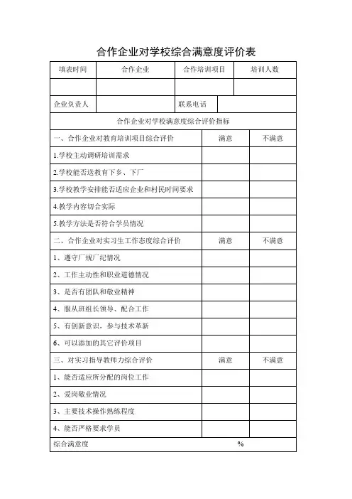 合作企业对学校满意度调查表