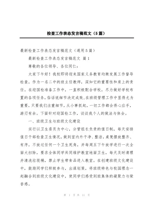 检查工作表态发言稿范文(5篇)