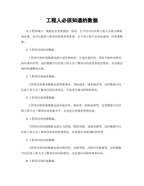 工程人必须知道的数据