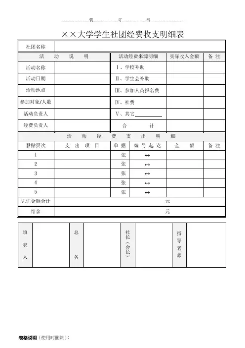 社团经费收支明细表