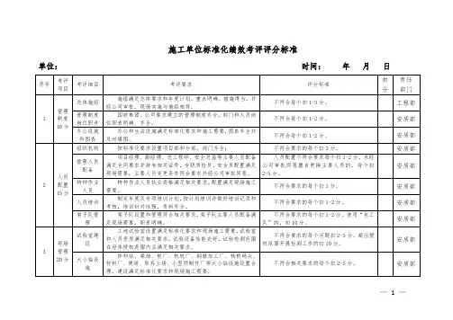 施工单位标准化绩效考评评分标准