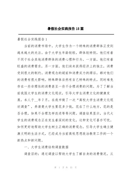 暑假社会实践报告15篇