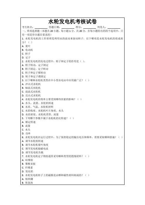 水轮发电机考核试卷