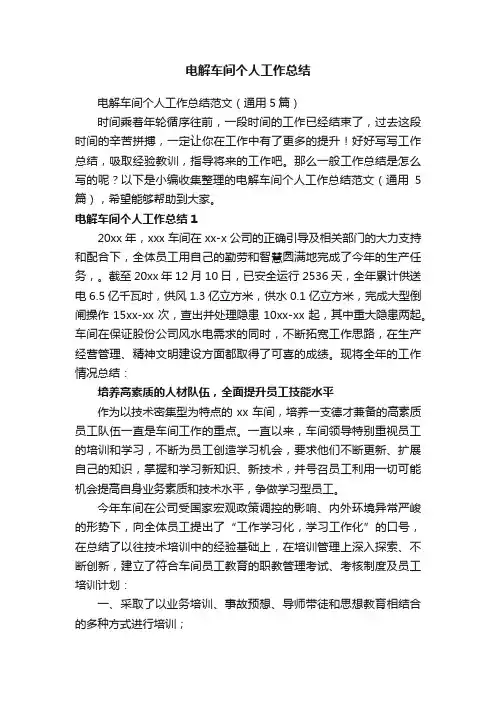 电解车间个人工作总结范文（通用5篇）