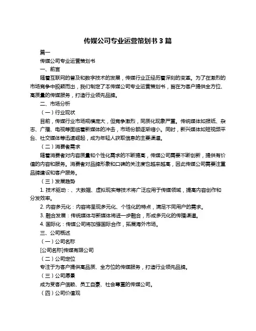 传媒公司专业运营策划书3篇