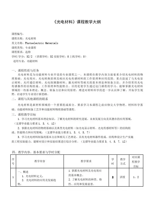 《光电材料》课程教学大纲(本科)