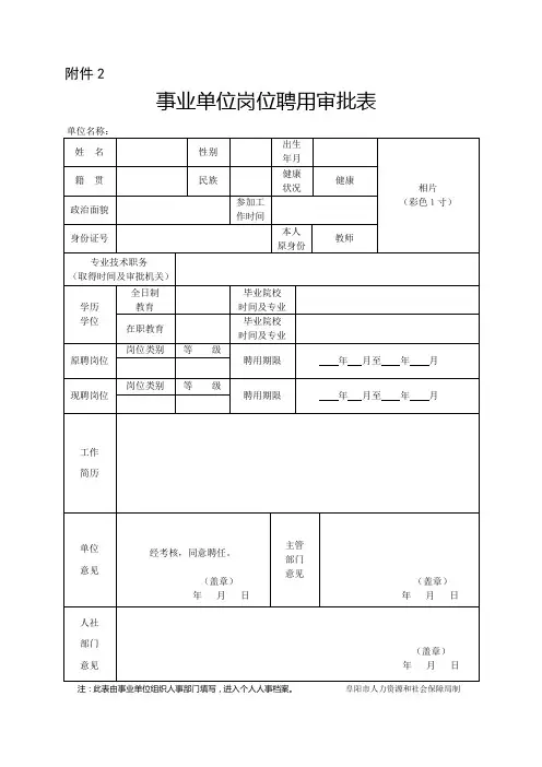 事业单位岗位聘用审批表
