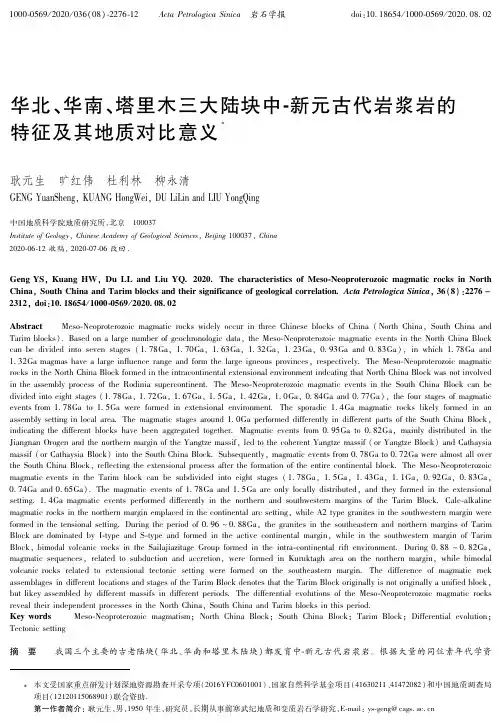 华北、华南、塔里木三大陆块中-新元古代岩浆岩的特征及其地质对比意义