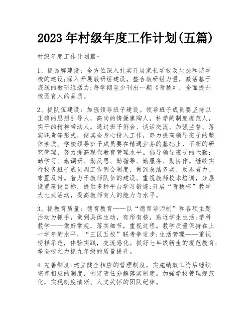 2023年村级年度工作计划(五篇)