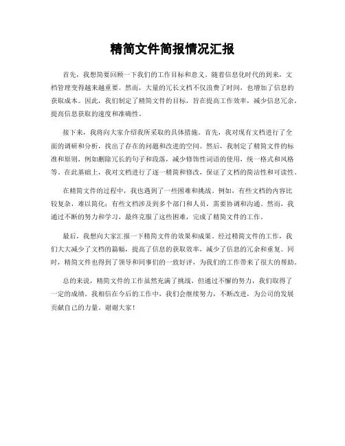 精简文件简报情况汇报