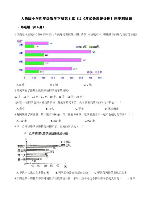 人教版小学四年级数学下册第8章8.2《复式条形统计图》同步测试题【含答案】