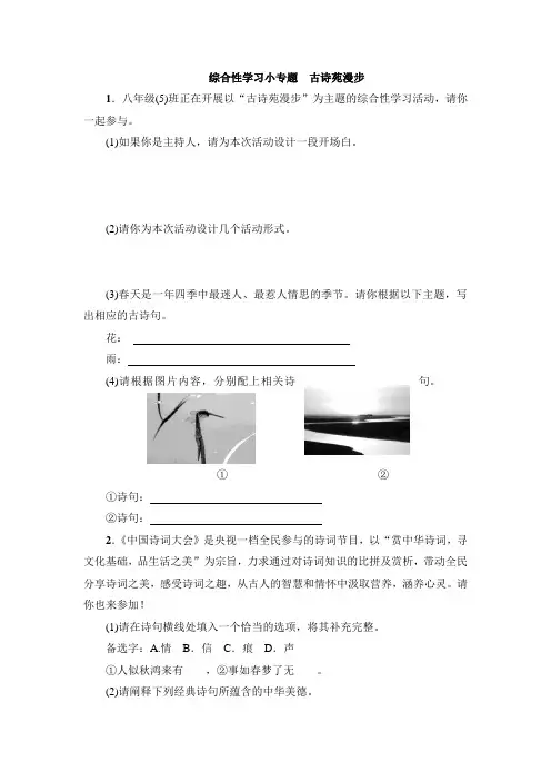 统编版八年级语文下册第三单元综合性学习小专题 古诗苑漫步(word版 有答案)