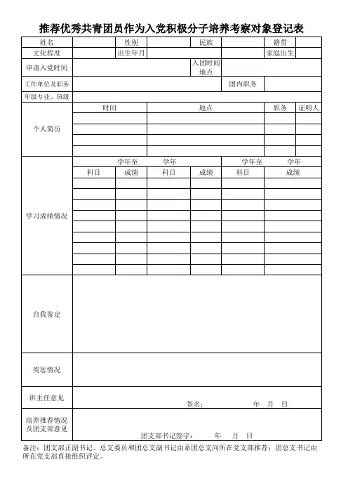 积极分子推优表