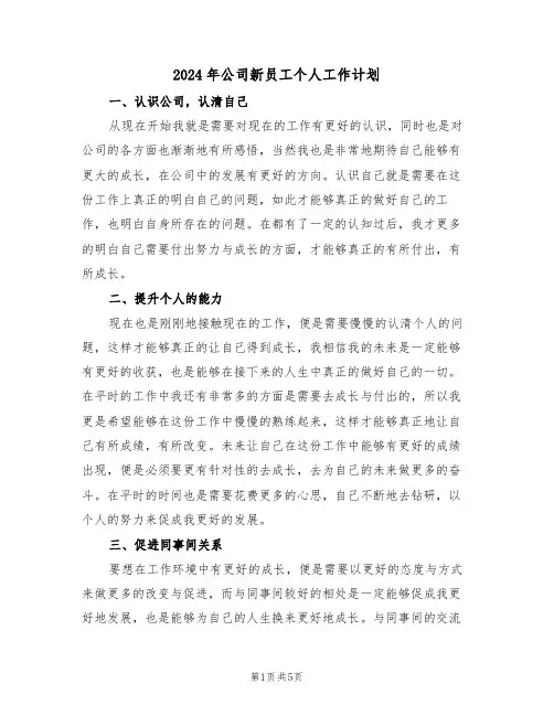 2024年公司新员工个人工作计划（3篇）
