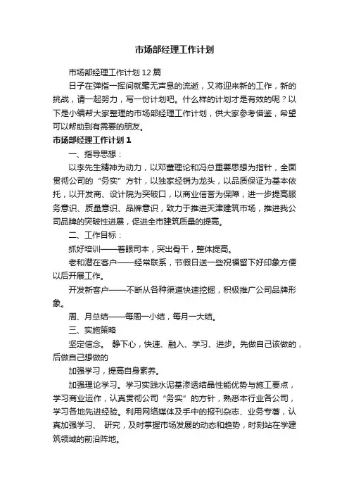 市场部经理工作计划12篇