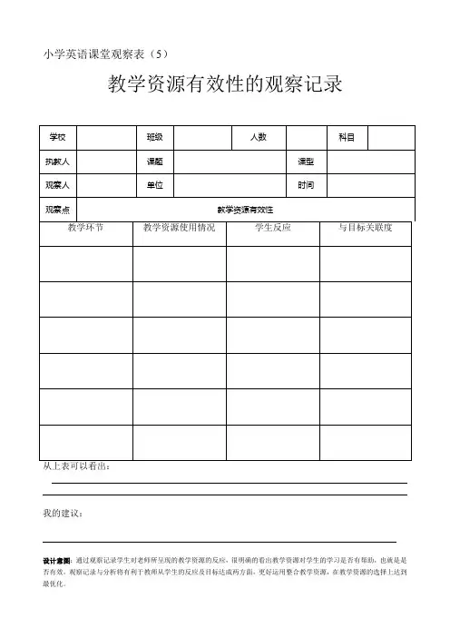 小学英语课堂观察表5教学资源有效性的观察记录11