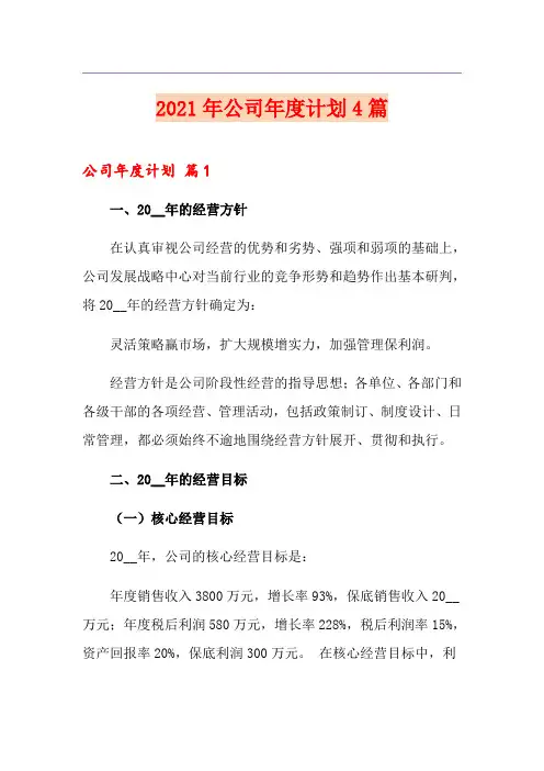 2021年公司年度计划4篇【实用】
