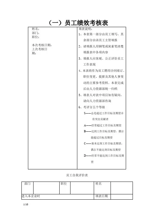 员工绩效考核表(范本)