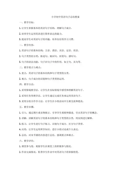 小学初中英语句子总结教案