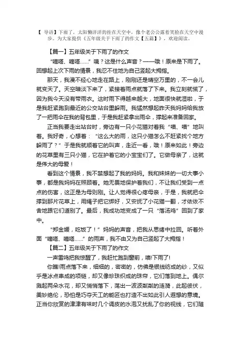 五年级关于下雨了的作文【五篇】