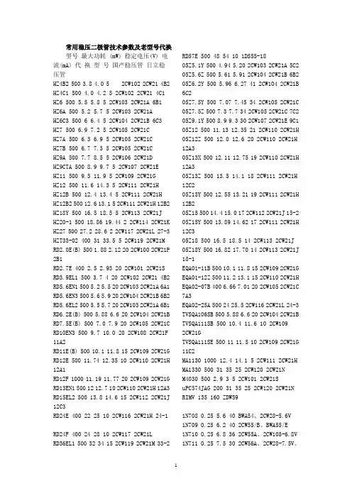 常用稳压二极管技术参数及老型号代换