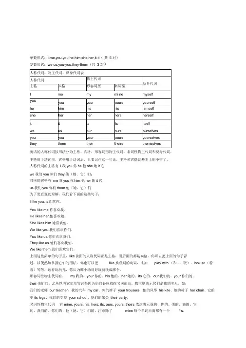 人称代词的主格和宾格