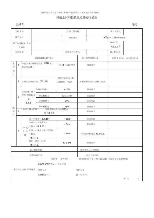植物材料工程检验批质量验收记录样本