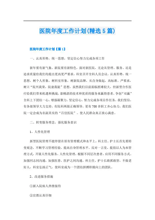 医院年度工作计划(精选5篇)