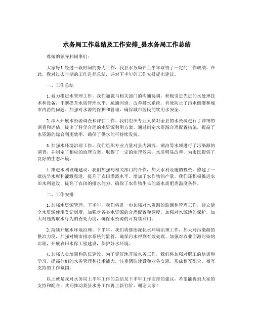 水务局工作总结及工作安排_县水务局工作总结