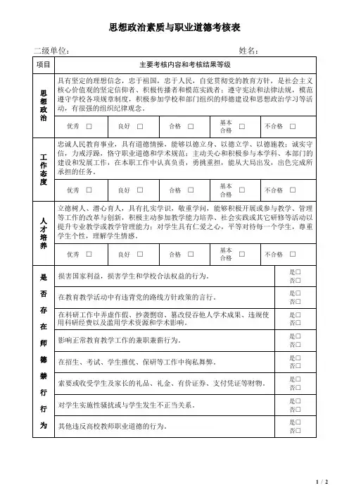 思想政治素质与职业道德考核表