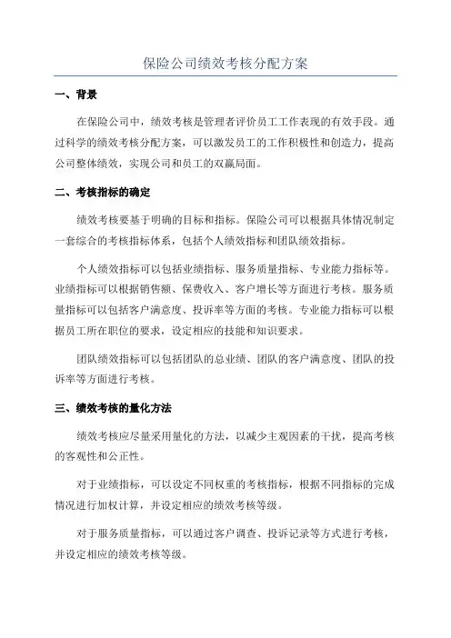 保险公司绩效考核分配方案