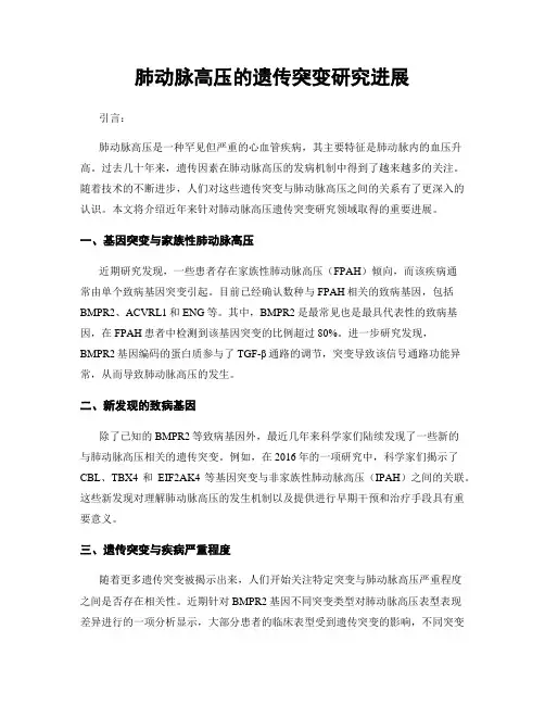 肺动脉高压的遗传突变研究进展