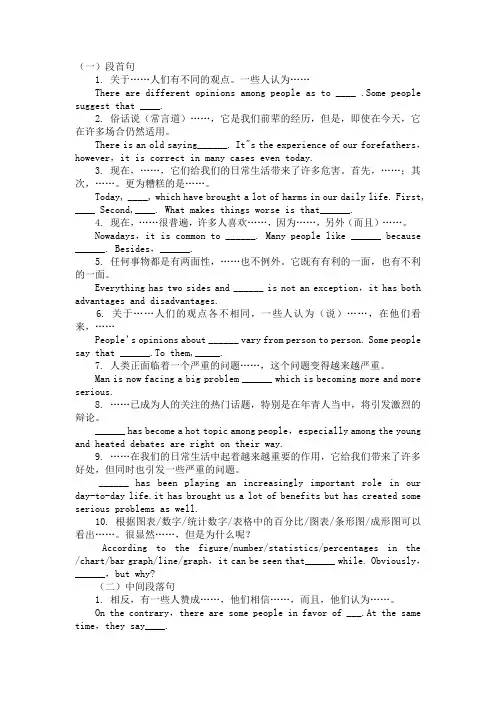 英语四级作文万能句子、模板