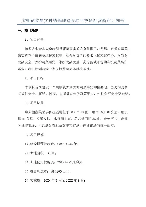 大棚蔬菜果实种植基地建设项目投资经营商业计划书