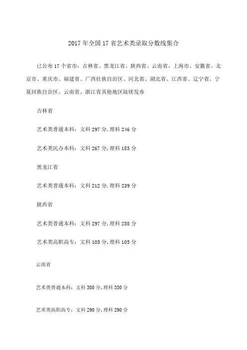 全国省艺术类录取分数线集合