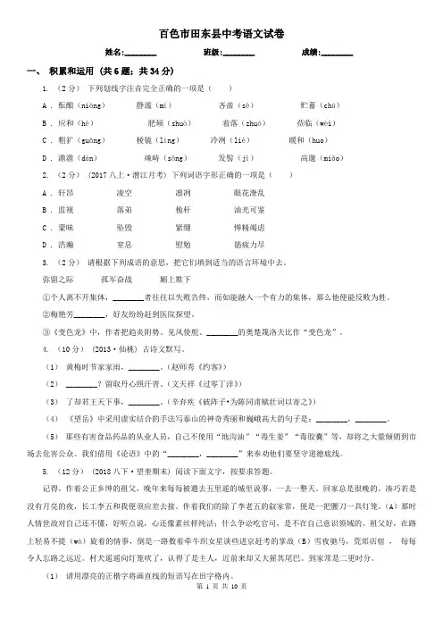 百色市田东县中考语文试卷