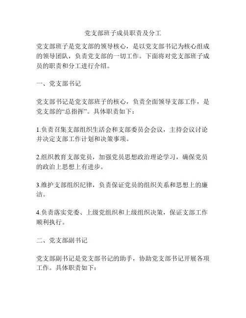 党支部班子成员职责及分工