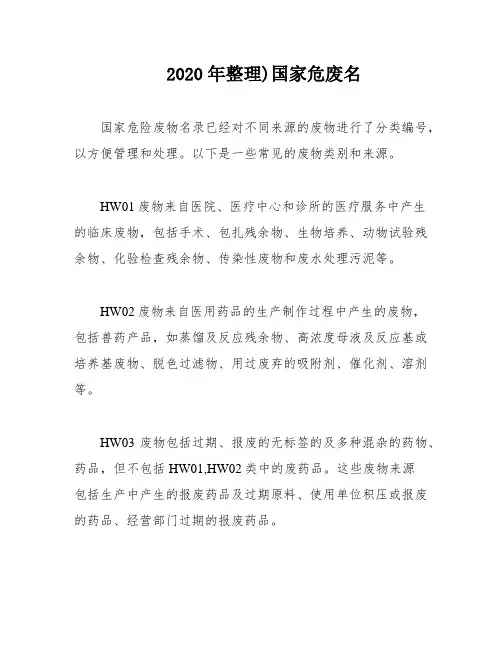 2020年整理)国家危废名
