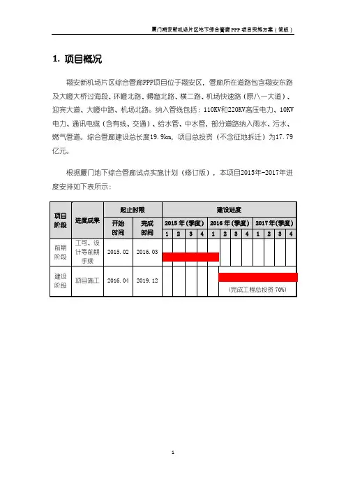 厦门翔安新机场片区地下综合管廊PPP项目实施方案(简版)