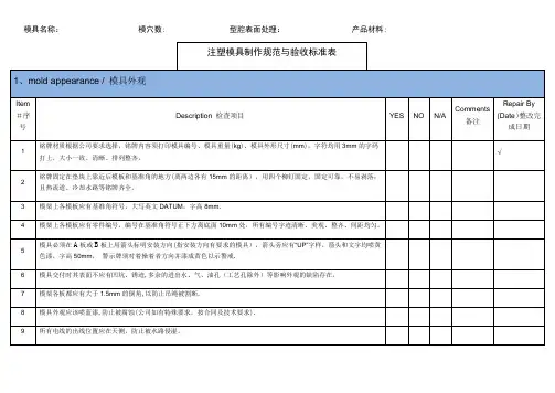 注塑模具设计制作规范与验收标准表