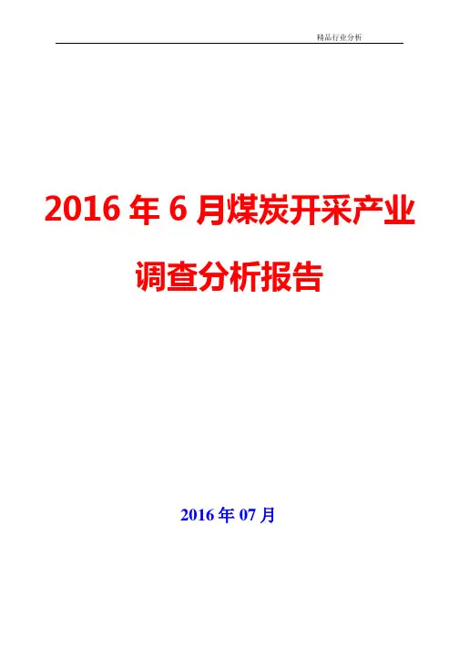 【精品】2016年6月煤炭开采产业调查咨询分析报告【可编辑word版】