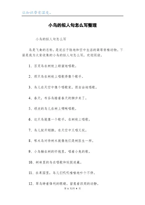 小鸟的拟人句怎么写整理
