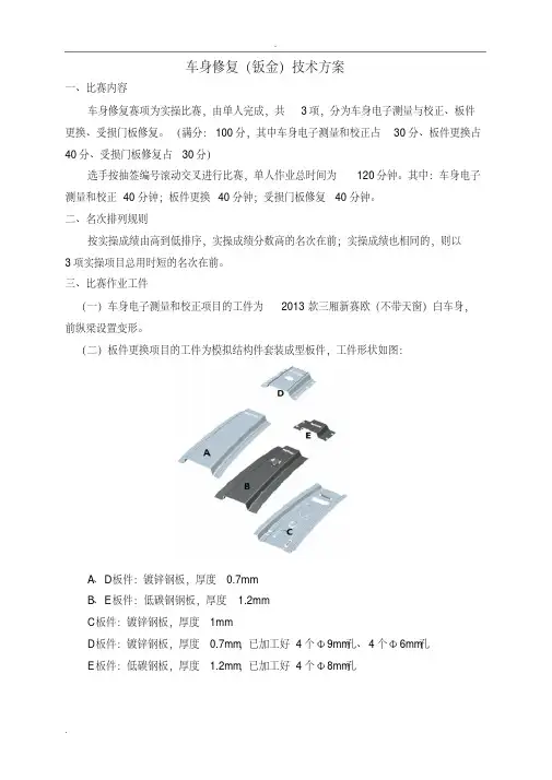 全国职业院校技能大赛中职组汽车运用与维修赛项考题钣金试题(技术方案设计)